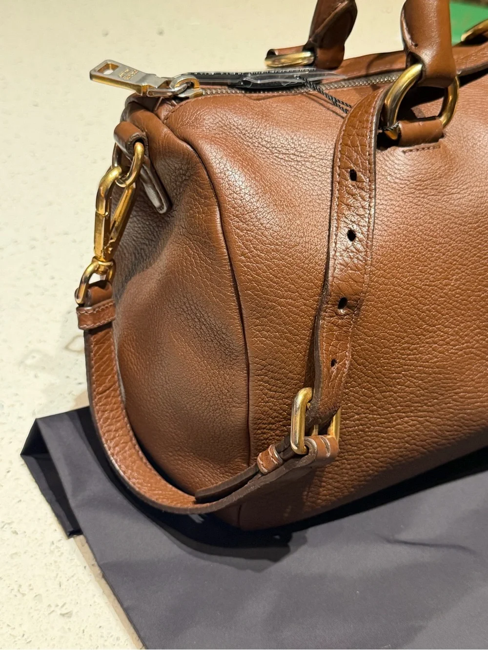 Prada Brown Leather boston Bag with Gold Hardware